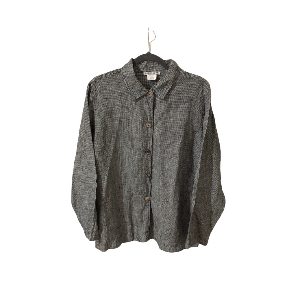 Cotton Wear linen houndstooth black and white button down long sleeve X-Large